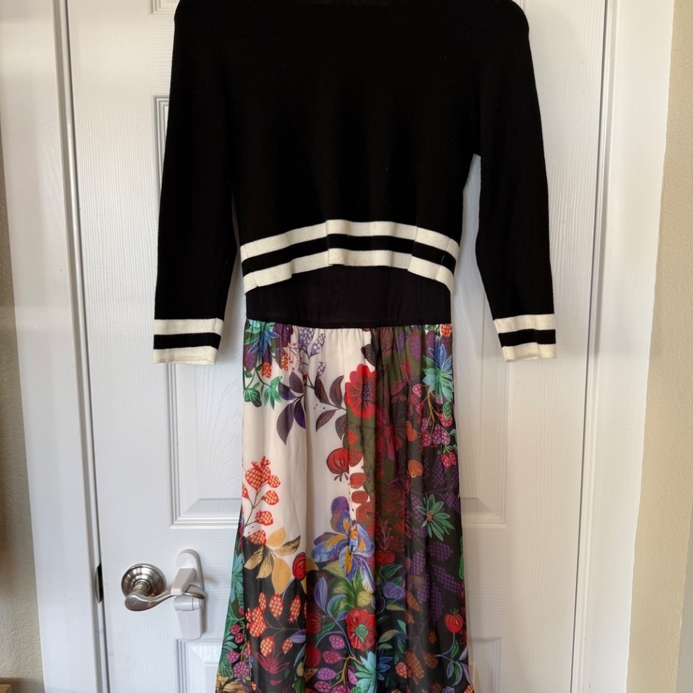 Anthropologie Black Knit Top with Multicolor Floral Midi Skirt